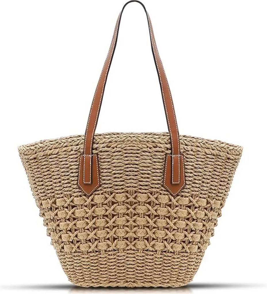 Sac de plage en paille Kaki XXL à grande contenance et tissage robuste