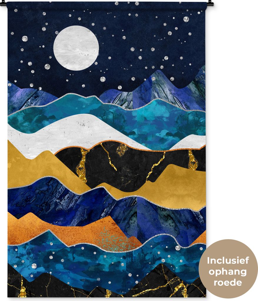 MuchoWow Wandteppich Wandbehang Nacht - Gold - Marmor - Abstrakt - Landschaft - Berg 120x180 cm Tapisserie Dekoration Wandtuch - Schlafzimmer - D...