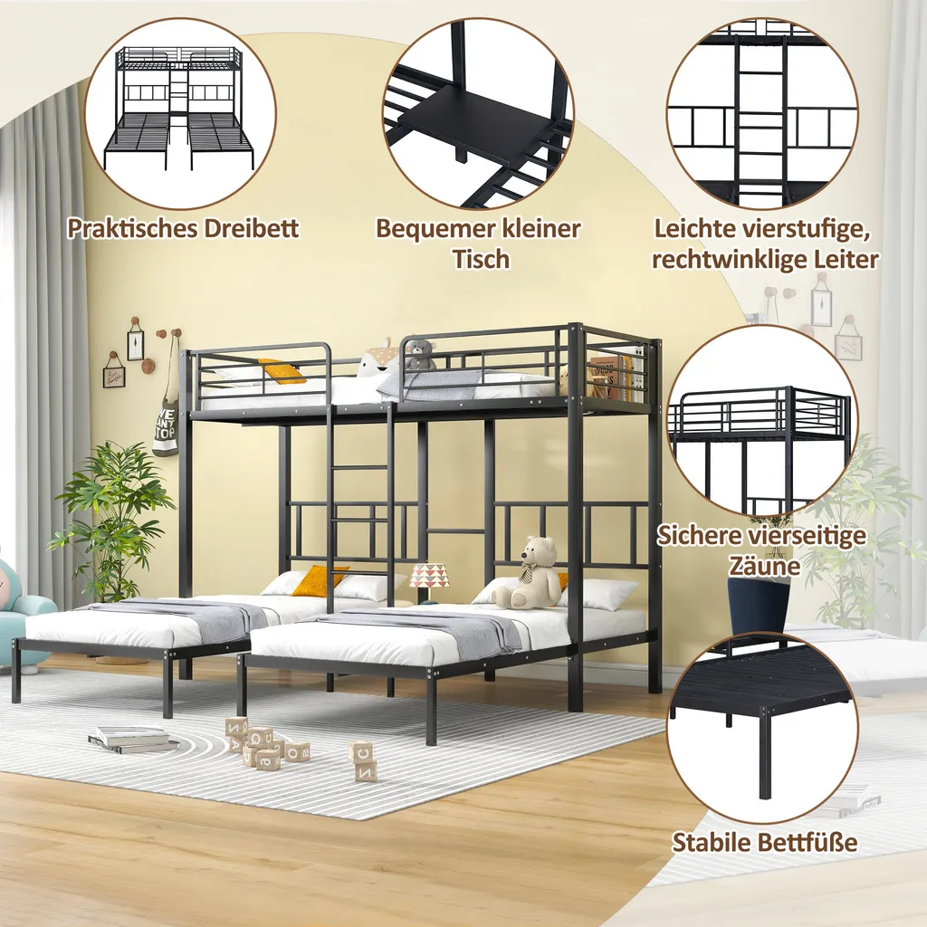 Lit Superposé Antichute Noir 90x200 - La Solution Petit Espace