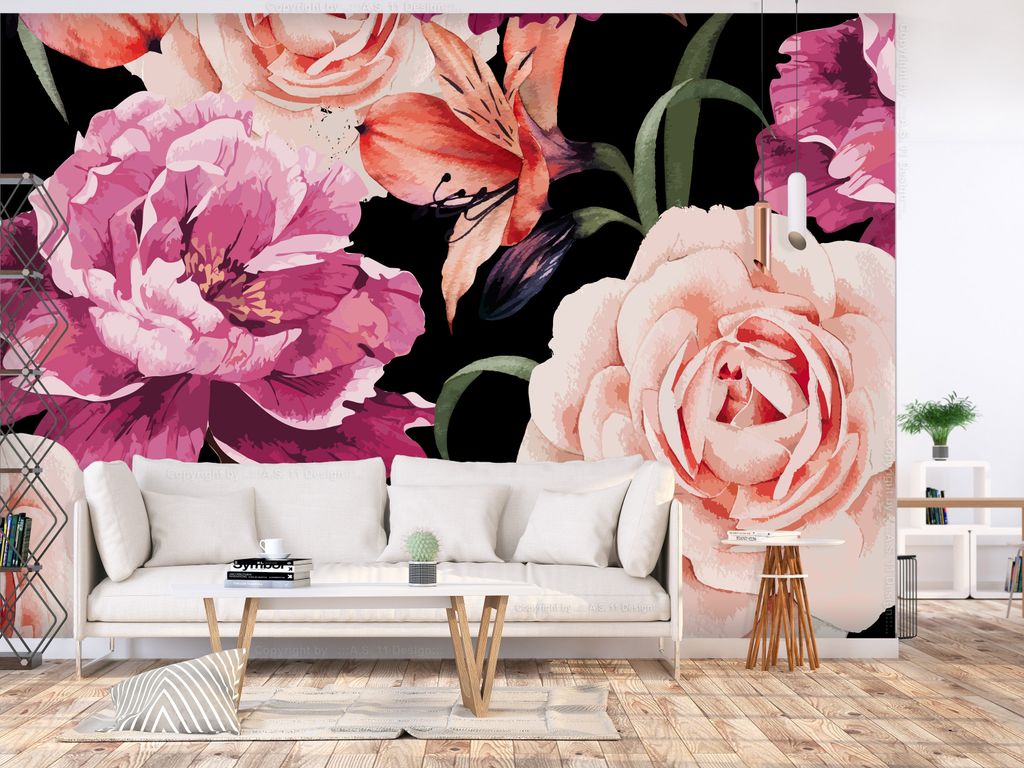 Vlies Fototapete Blumen 400x280 cm Tapeten Wandtapete XXL bunt schwarz b-B-0395-a-a