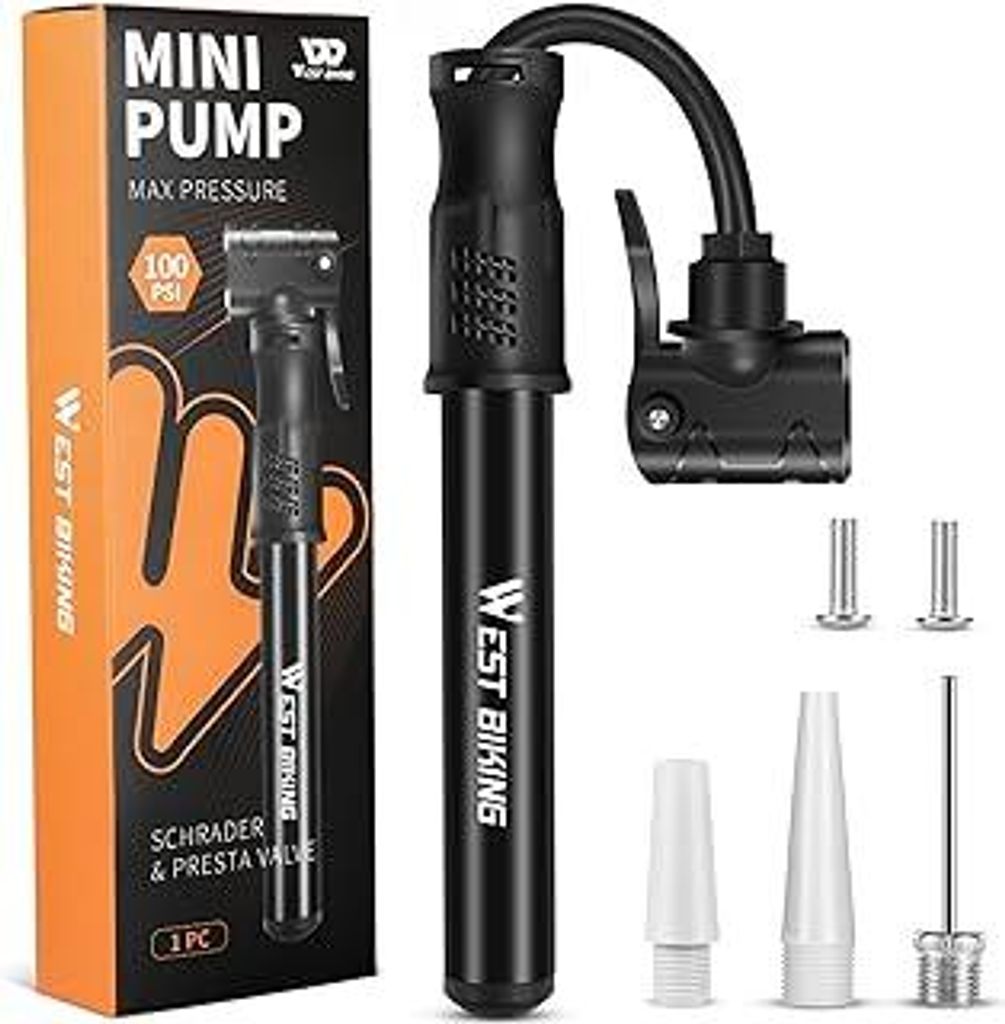 West Biking Mini Fahrradpumpe - Aluminium Luftpumpe Fahrrad alle Ventile, tragbare klein Fahrradpumpe, schnelle Reifenaufblasung Leichte Mini Fahrr...