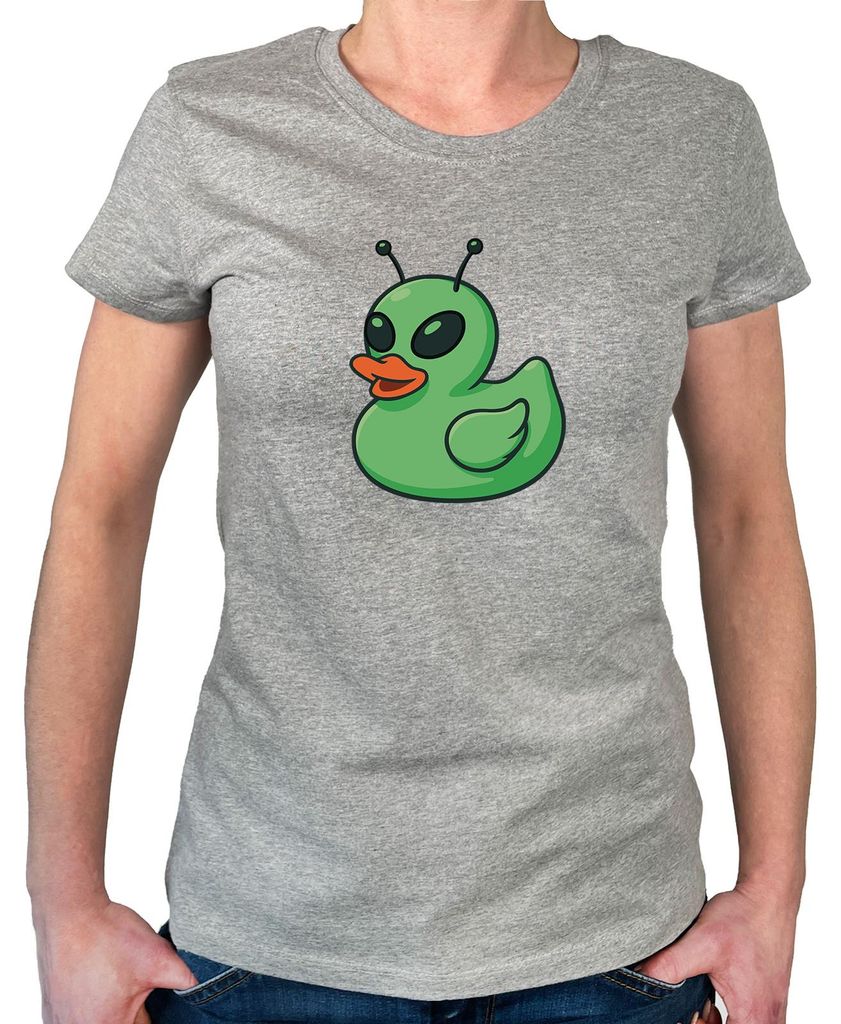 Huuraa Damen T-Shirt Quietscheente Alien Gummiente Ufo L Sport Grey Bio Baumwolle Fairtrade Damenshirt Geschenkidee
