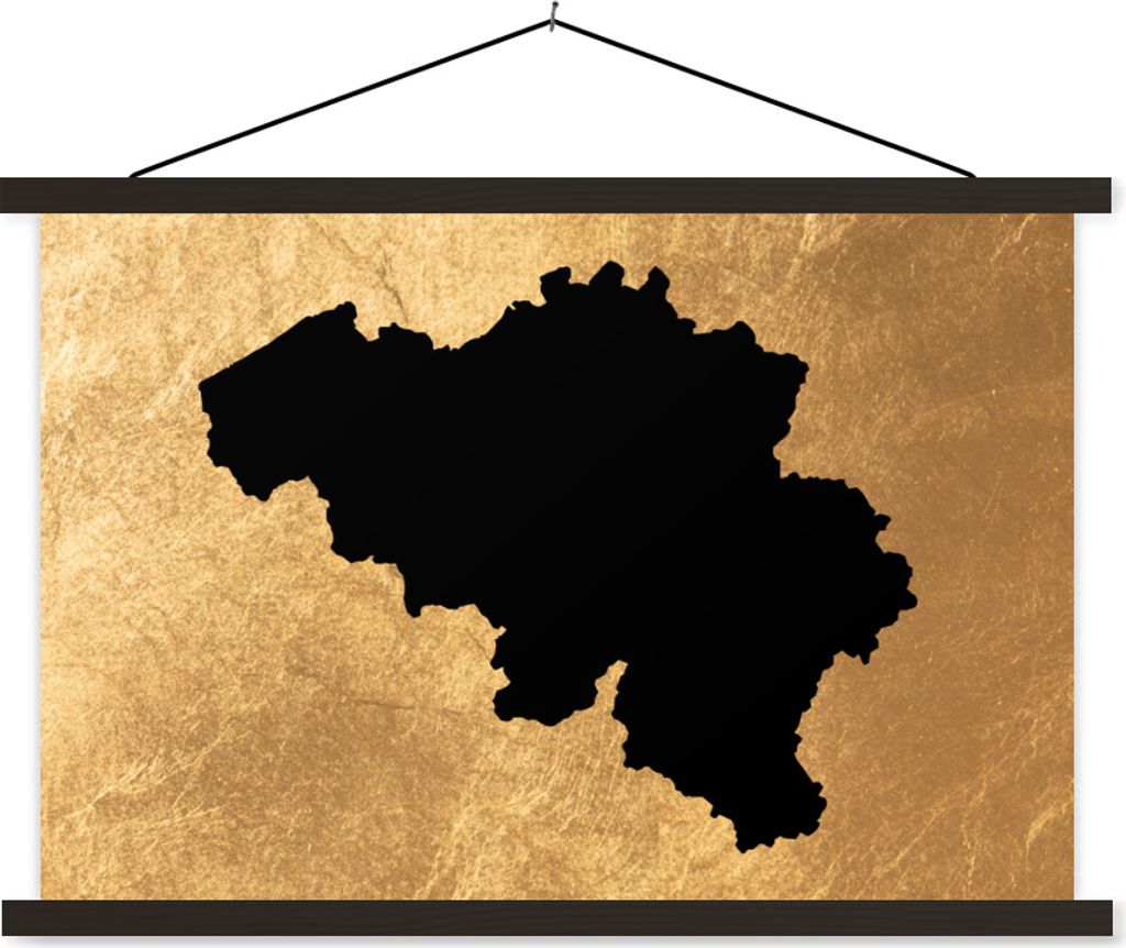 MuchoWow Textilposter Karte Belgien - Schwarz - Gold 150x100 cm mit schwarzem Rahmen - Schlafzimmer