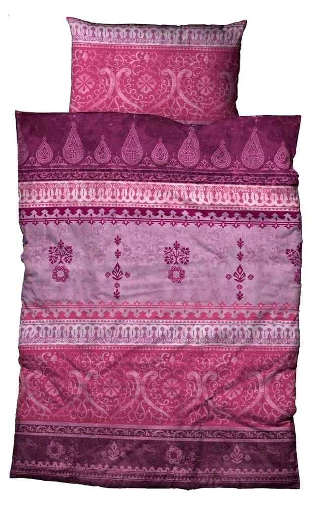 Biber Bettwäsche Indi 135 cm x 200 cm Beere-Pink mit orientalischen Ornamenten