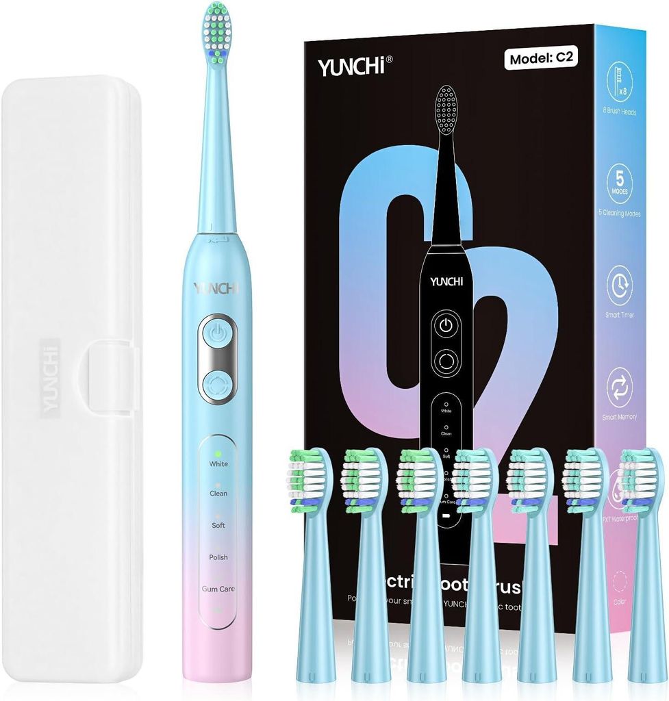 Elektrische Zahnbürste mit 40000 VPM, Schallzahnbürste für Erwachsene, USB-C Ladung, 55 Tage Akkulaufzeit, 5 Putzmodi, 2-Min-Timer, 8 Bürstenk...