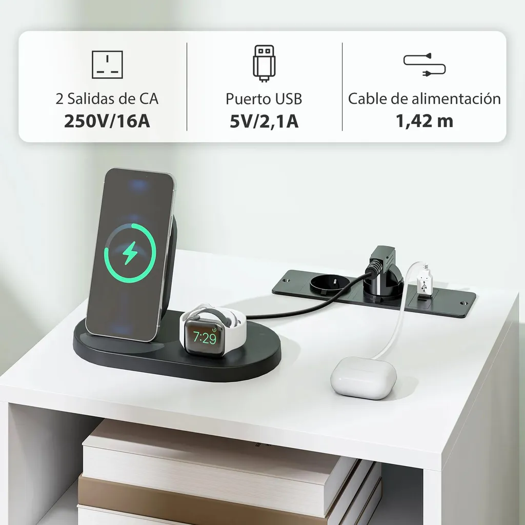 Table de chevet avec station de charge USB-C et tiroir blanc design chic - 4