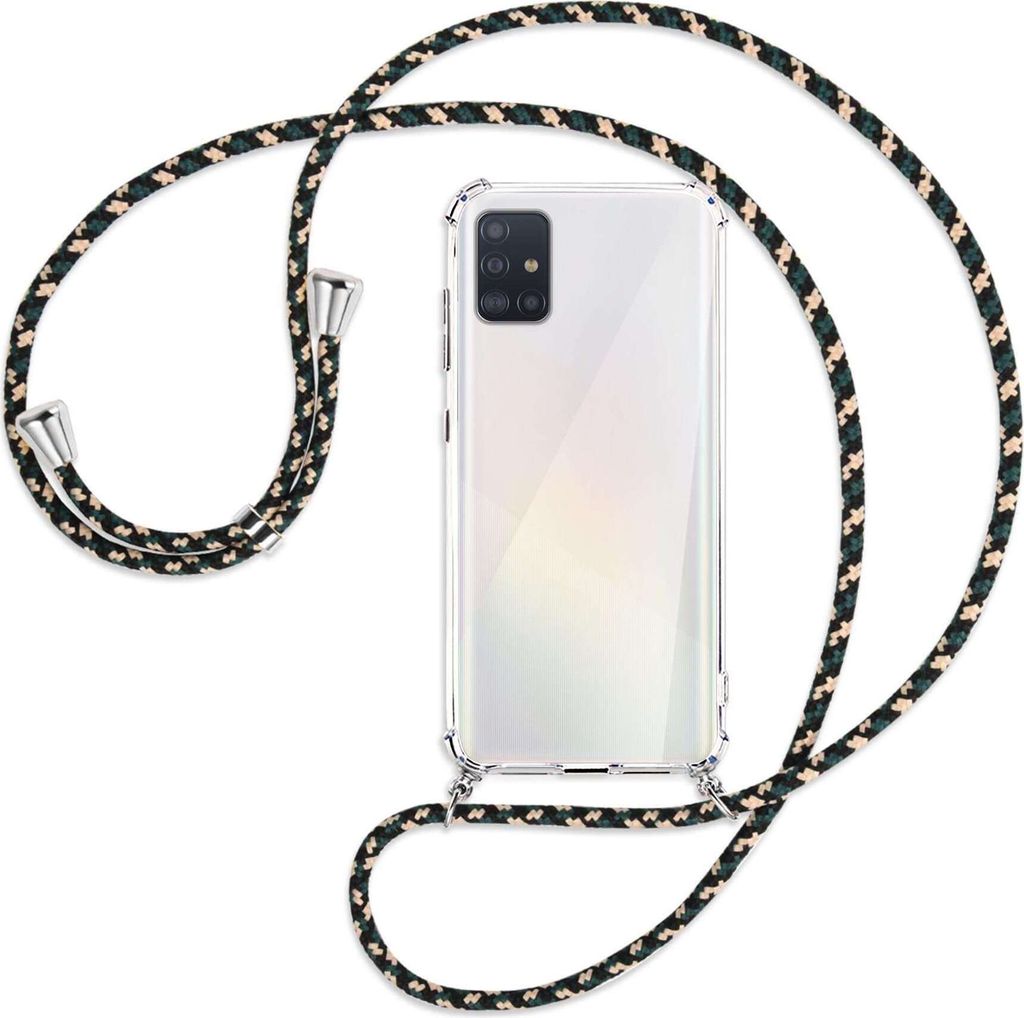 Handykette Backcover-Schutzhülle mit Band (Metall silberfarben) für Samsung Galaxy A51 (A515) - camouflage