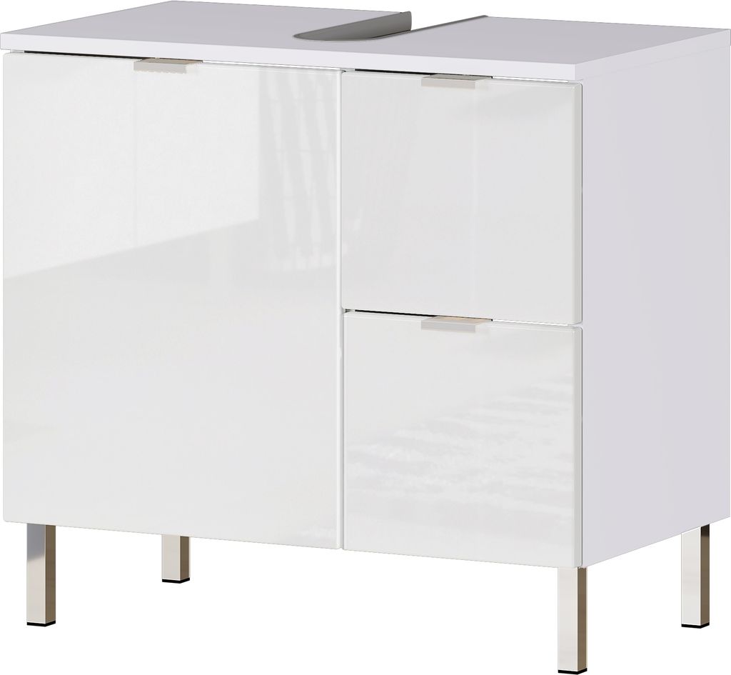 Waschbeckenunterschrank "415" in weiss mit einer Tür und einem Einlegeboden. Abmessungen (BxHxT) 60x56x34 cm