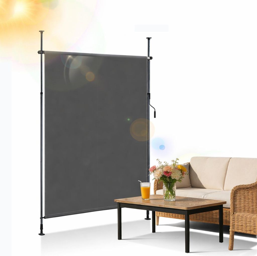 Ikodm Senkrechtmarkise Außenrollo 120 x 270 cm Balkonrollo mit Handkurbel Sichtschutz Vertikalmarkise ohne Bohren Sonnenschutz Windschutz Markise ...
