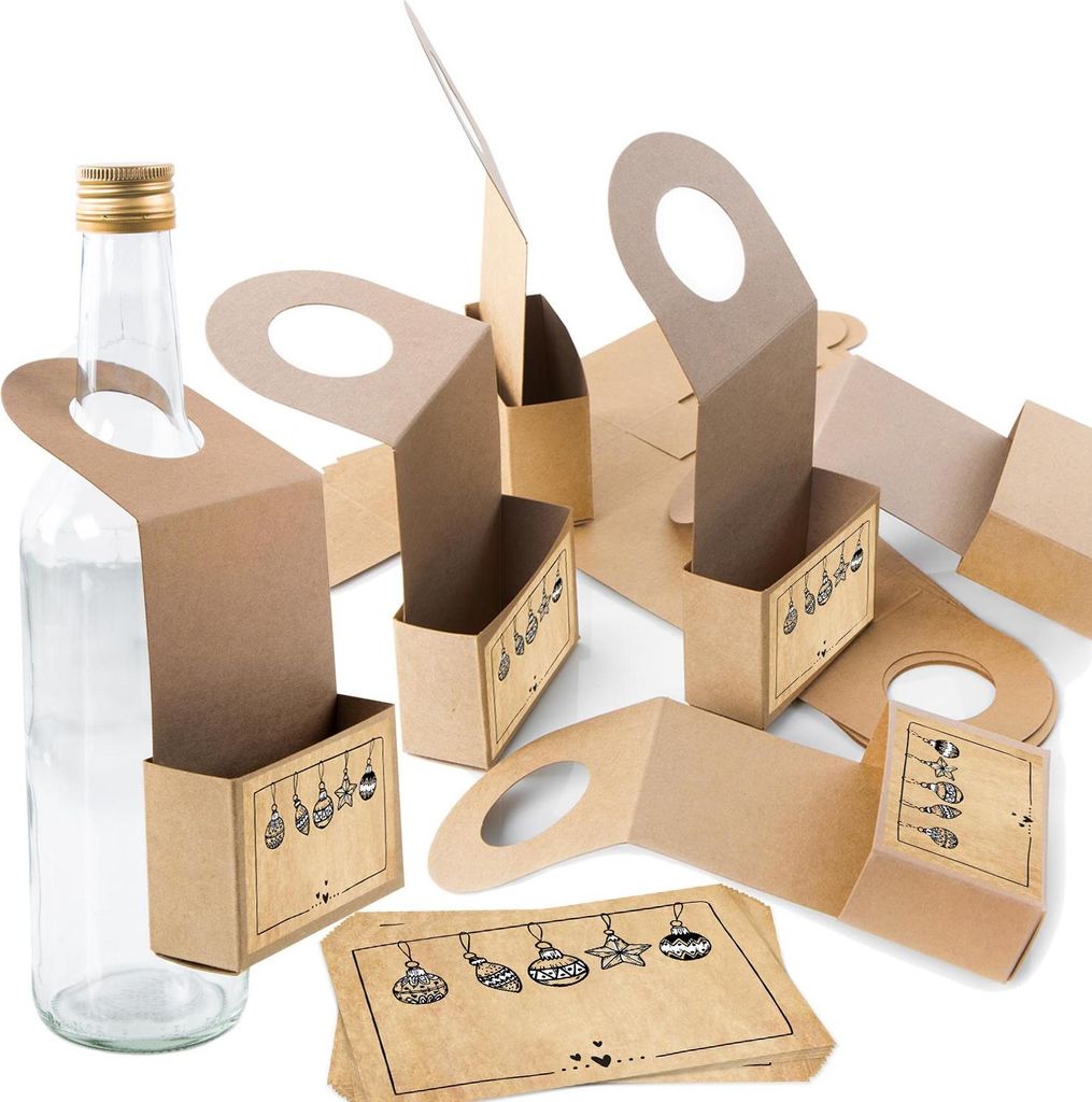 Logbuch-Verlag 10 braune Flaschenanhänger zum Befüllen + Weihnachtsaufkleber zum Beschriften - Flaschen Geschenkanhänger Weihnachten