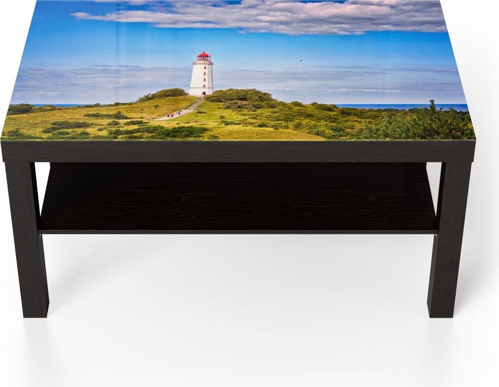 DEQORI Couchtisch 90x55 cm Schwarz 'Leuchtturm auf Hiddensee' Glas Beistelltisch