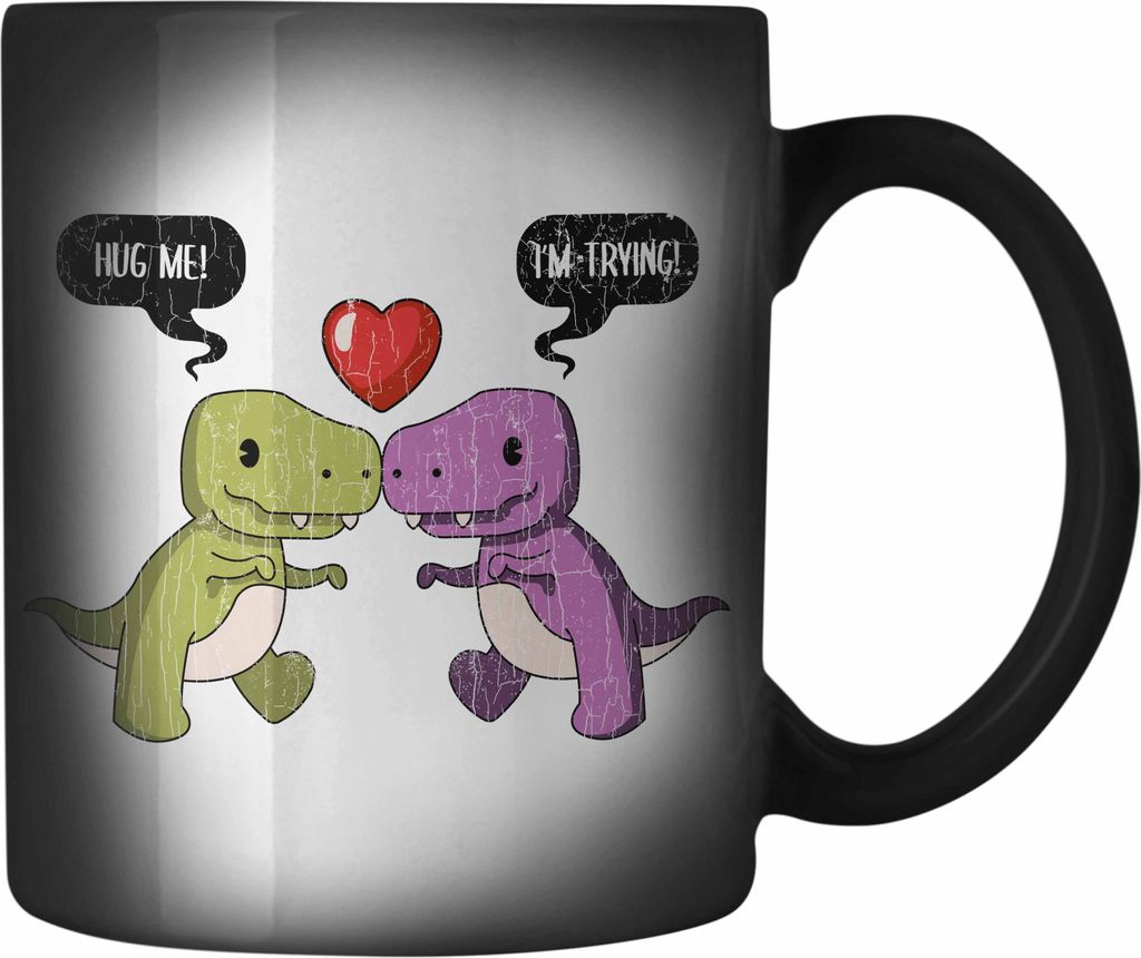 Trendation - Valentinstag Farbwechsel Zauber-Tasse Geschenk für Ihn Sie Lustig Dinosaurier Geschenkidee Becher Freund Freundin Liebe Paare (Schwarz)