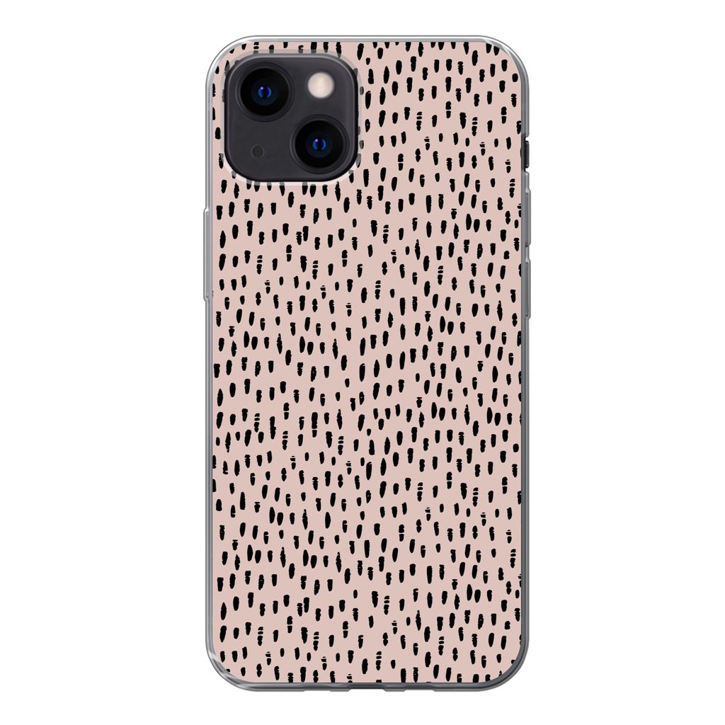 MuchoWow Handyhülle Schutzhülle Hülle für iPhone 13 mini Polka dots - Rosa - Schwarz Silikon Softcase Handy Hülle - Softcase
