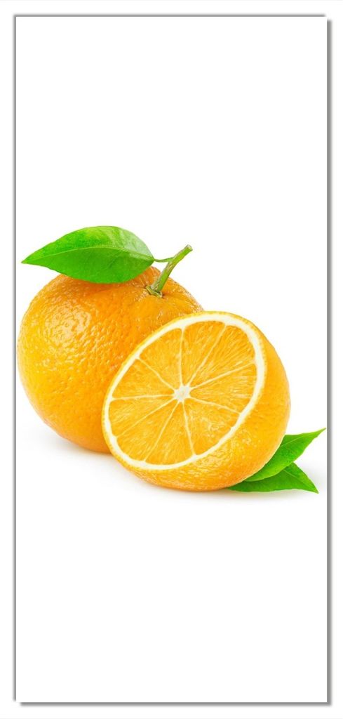 Wallario selbstklebende Türtapete 93 x 205 cm - Saftige Orangen vor weißem Hintergrund - Abwischbar, rückstandsfrei zu entfernen