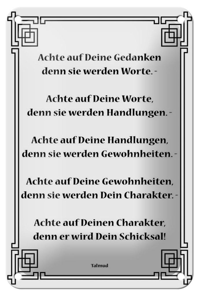 Blechschild Spruch 12x18cm Achte auf deine Gedanken Produktbild 