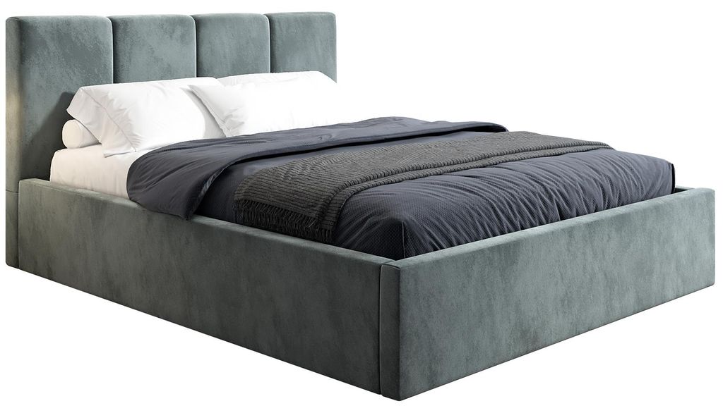 Polsterbett 180x200 cm SENS - Doppelbett mit Bettkasten & Lattenrost - Velourstoff - Dunkelgrau (Riviera 96)
