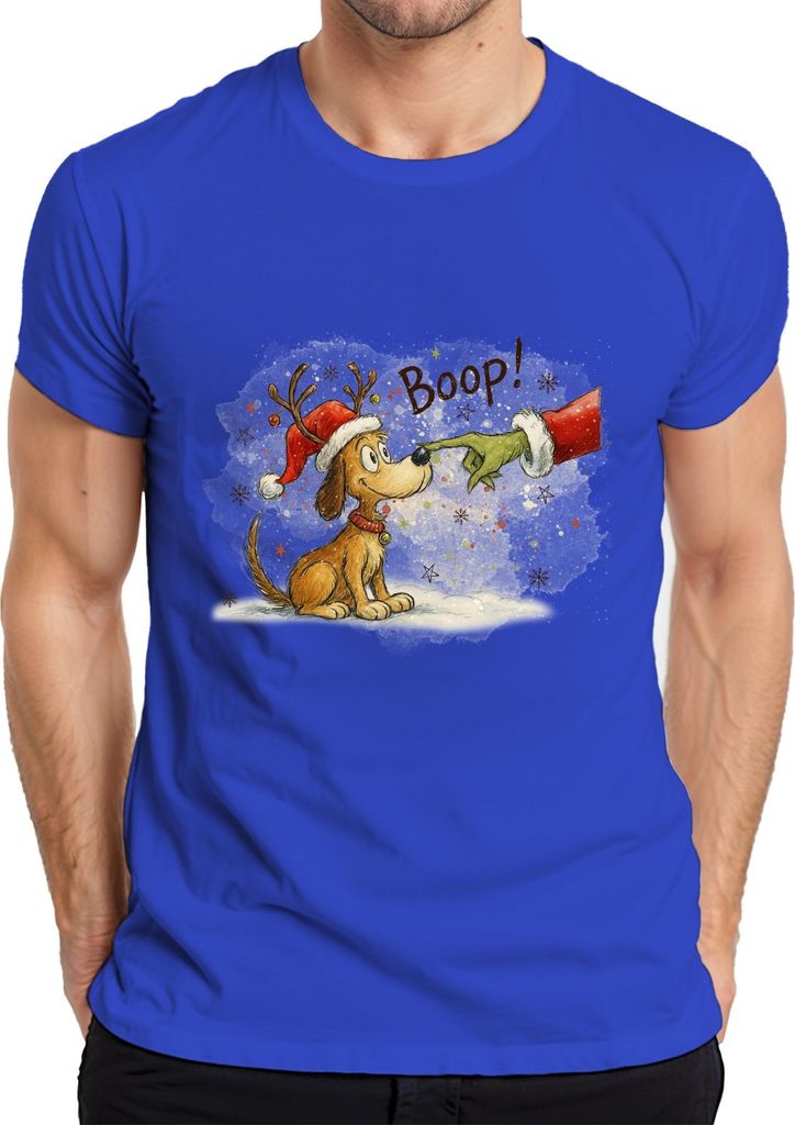 Boop Weihnachten Grinch Hund Nase Rentier Geschenk niedlich Herren T-Shirt, Blau, M