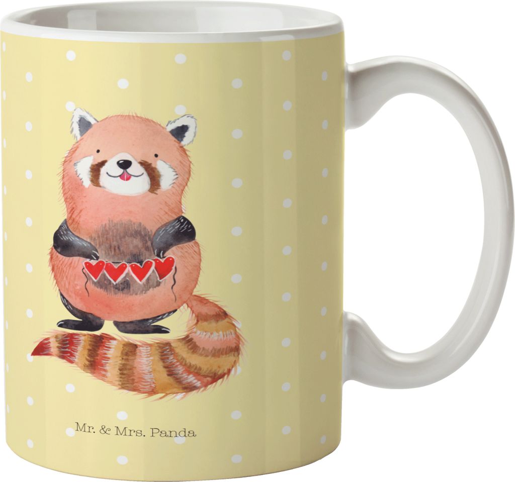 Mr. & Mrs. Panda Kaffeetasse Roter Panda - Gelb Pastell - Geschenk, Keramiktasse, Lieblingsmensch, Rot, Herz, Tasse, Lustige Sprüche, Kaffeebecher...
