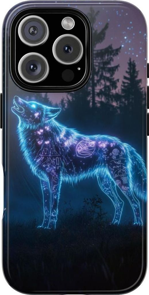 Leuchtender Wolf mit mystischen Symbolen – Hülle Kompatibel mit iPhone 16 Pro