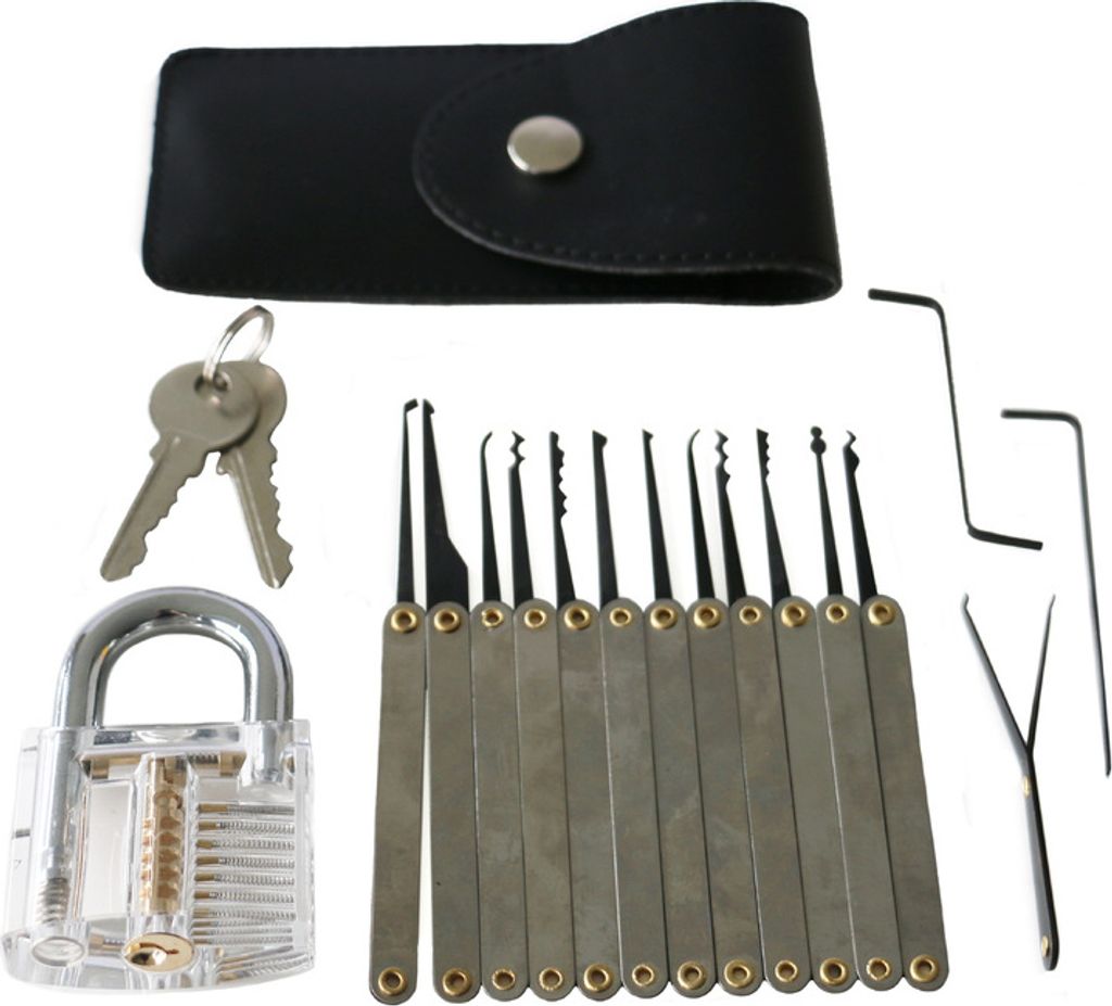 LockPick 12in1 Travel Set mit transparentem Trainingsschloss