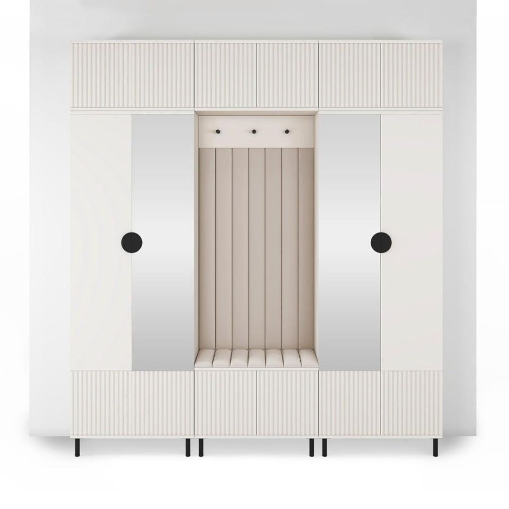Garderoben-Set Ritmo version 3 – gefräste Kleiderschrank mit Polsterplatten, Schuhschrank, für Flur und Eingangsbereich (cashmere, Trinity 02)