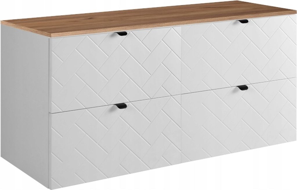 RODAN | Waschbeckunterschrank 120 cm - Weiß Matt - Badezimmerschränke - Badmöbel - Waschbecken Unterschränke - Braune Arbeitsplatte
