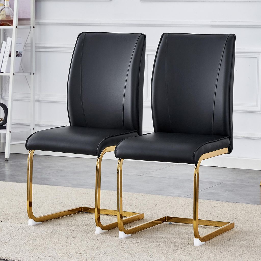 okwish Esszimmerstuhl 2er Set Modern Ergonomische Rückenlehne mit goldenen Metallbeinen für Wohnzimmer oder Esszimmer geeignet Weiß+Silber