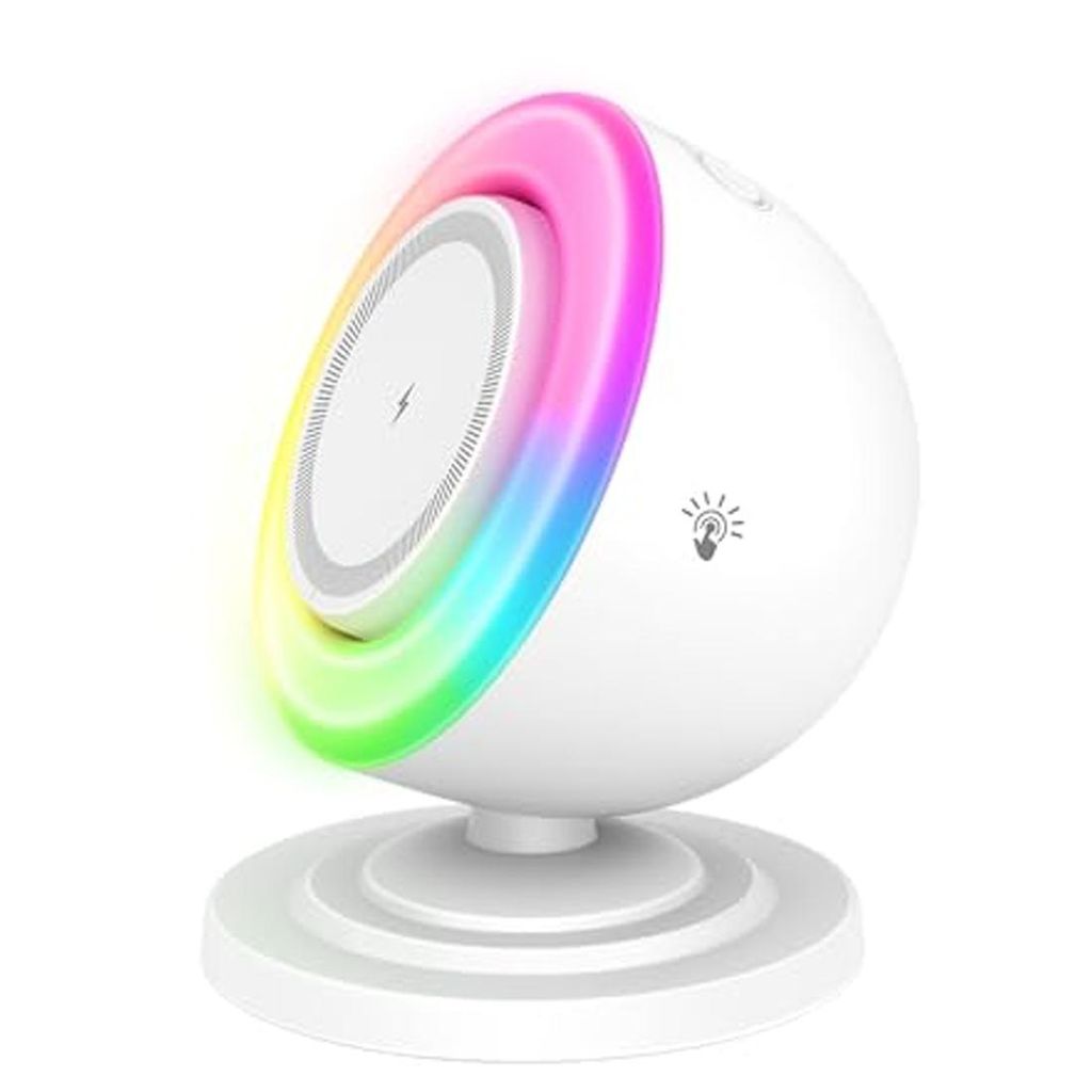 Kabelloses Ladegerät mit Lautsprecher & Nachtlicht, 15W Schnellladegerät, mit farbigem Ambientelicht, geeignet für Schlafzimmer & Wohnzimmer, Weiß