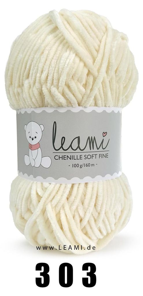 LEAMI Chenille soft FINE (100g/160m) 303 naturweiß Produktbild 