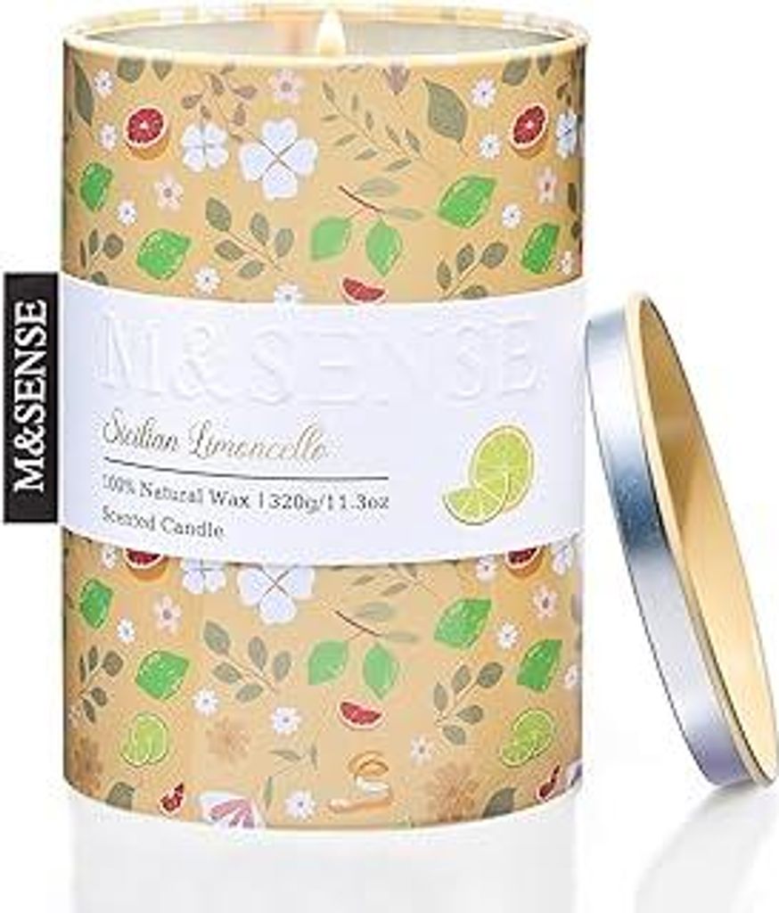 M&SENSE Duftkerze – Sizilianischer Limoncello (320g 70h Brenndauer) Natürliche Sojawachs-Kerze, Schadstofffrei, Saubere Verbrennung, Ideal für ...