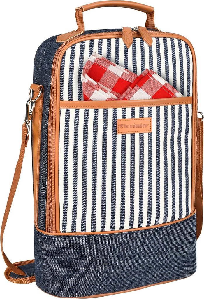 Kato Tirrinia - Isolierte Weintasche für 2 Flaschen - Tragbare Weintasche mit Trageriemen - Kühltasche für Weingläser - Picknick, Party, BYOB -...