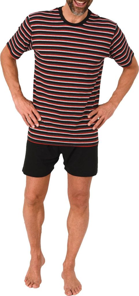 Normann Herren kurzarm Schlafanzug Shorty Pyjama in Streifenoptik ; schwarz , 58