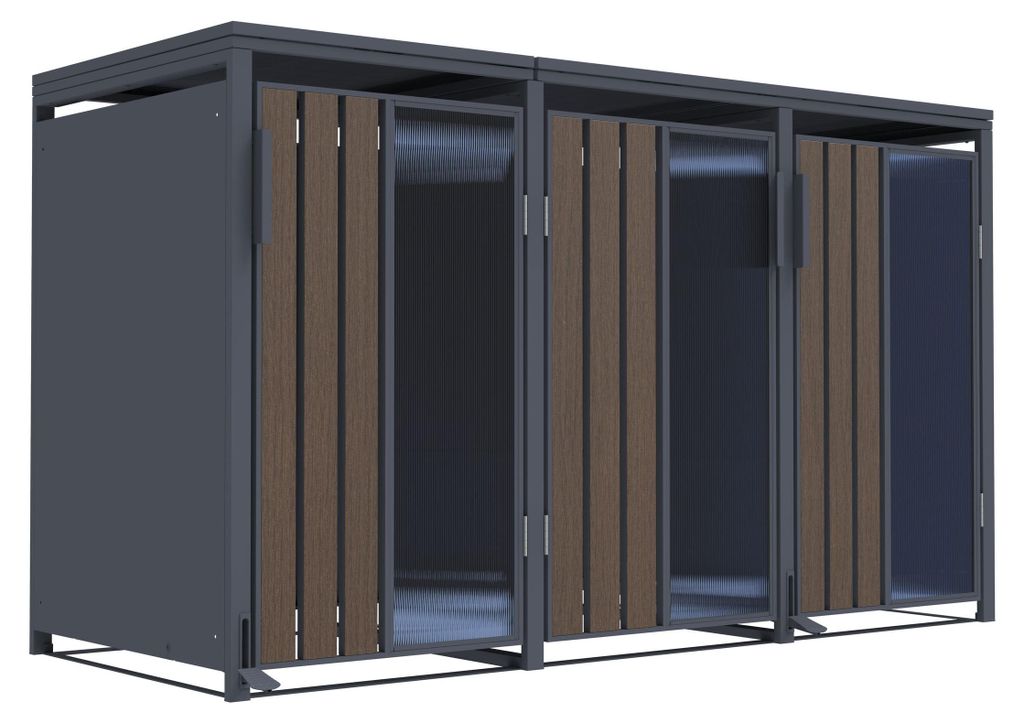 Mülltonnenbox Holz mit Plexiglas für 3 Mülltonnen