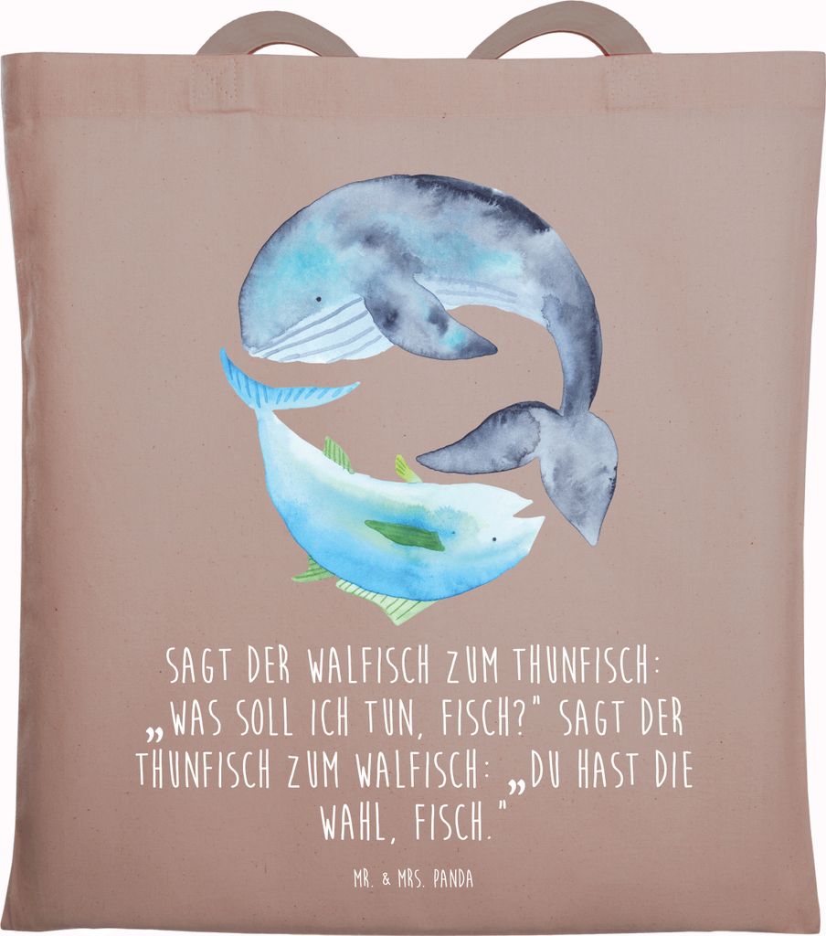 Mr. & Mrs. Panda Einkaufstasche Walfisch Thunfisch - Braun Pastell - Geschenk, Wahl, Shopping Tasche, Tote Bag, Tunfisch, Spruch Des Tages, Trageta...