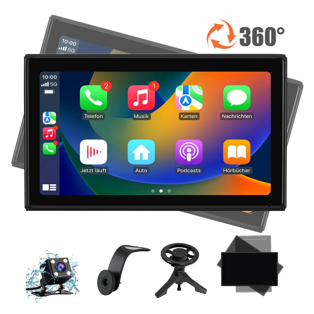 9 Zoll Universal Android Auto Carplay Navi Bluetooth KFZ Navigation Rückfahrkamera Display 360° einstellbar