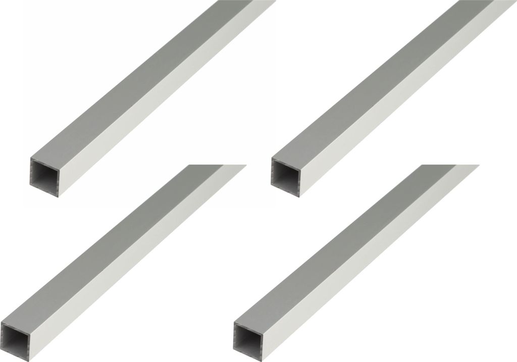 Alberts 4 x Vierkantrohr, Aluminium, 25 x 25 x 1,5 mm, Länge 2 m, silberfarbig eloxiert