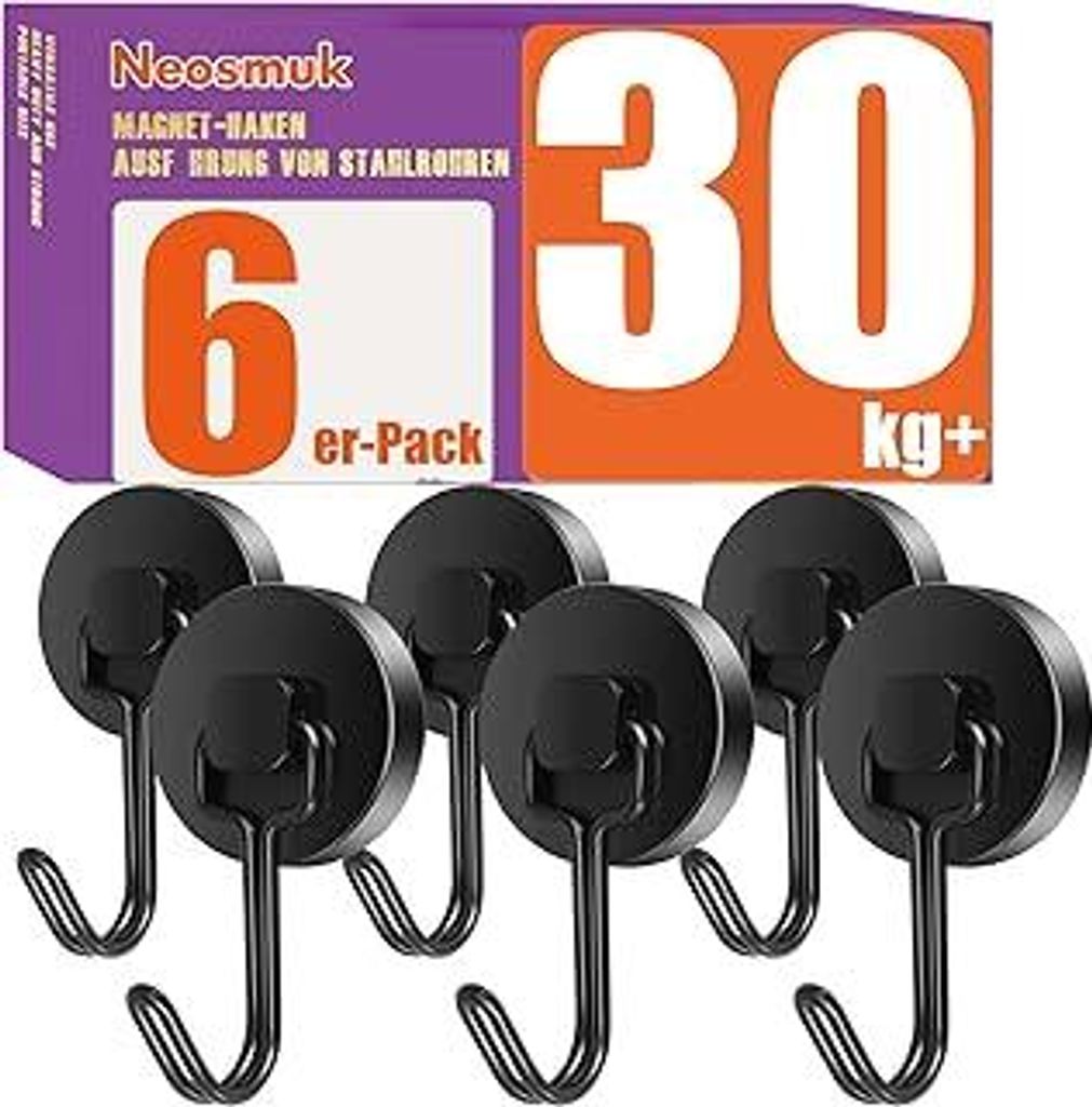 Neosmuk Swing Magnethaken Schwarz,30kg Magnet Haken Extra Stark für Spind Organizer,Neodym Magnete,Haken Magnetisch Sehr Stark für Werkstatteinri...