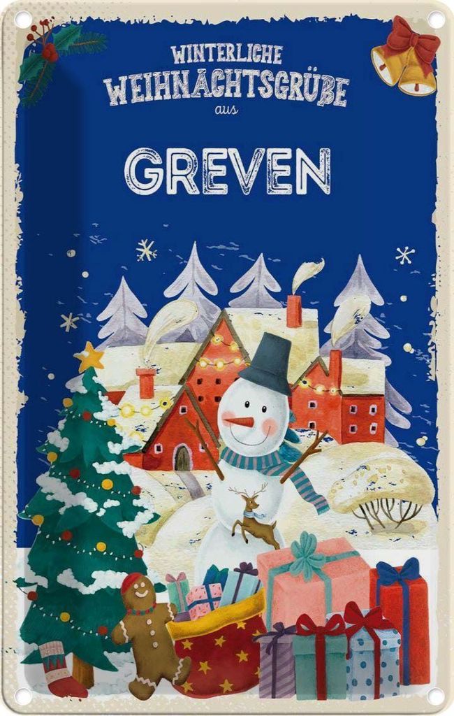 vianmo Blechschild 18x12 cm Weihnachtsgrüße aus GREVEN Weihnachten
