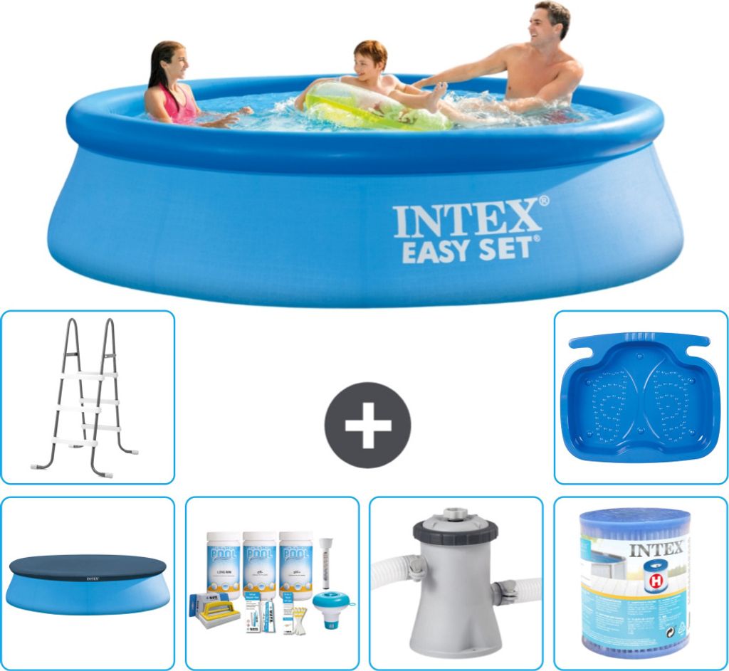 Intex runder aufblasbarer Easy Set-Pool – 305 x 76 cm – Blau – im Lieferumfang enthalten Abdeckung - Wartungspaket - Filterpumpe für Schwimm...
