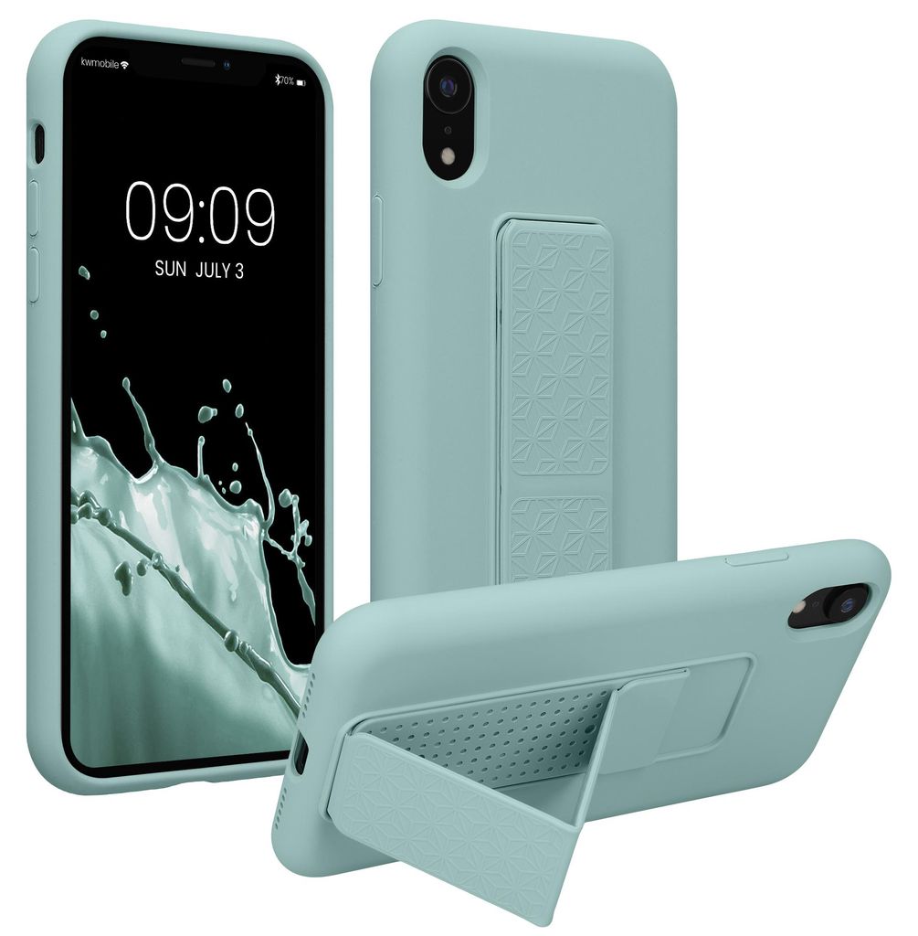 kwmobile Handyhülle für Apple iPhone XR Hülle - TPU Silikon Case mit Fingerhalter und Stand - Schutzhülle Cover in Mintgrün
