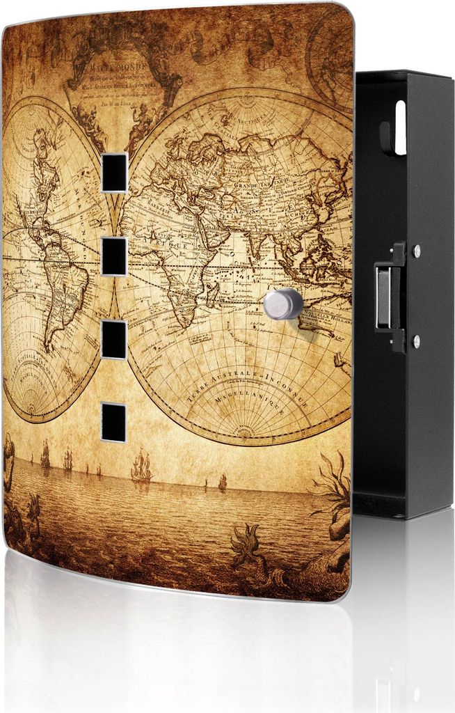 banjado Design Schlüsselkasten aus Edelstahl für 10 Schlüssel, Schlüsselschrank 24 x 21,5 x 7cm groß mit Magnetverschluss, Sieben Weltmeere [B...