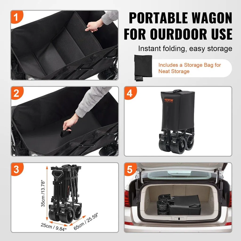 Charrette de jardin pliable multi-usage avec roues larges et 220L