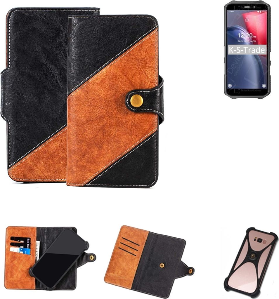 K-S-Trade Handyhülle Schutzhülle Bookstyle Case Wallet-Case kompatibel mit Oukitel WP12 Handy Cover Bumper Klapphülle schwarz hellbraun 1x