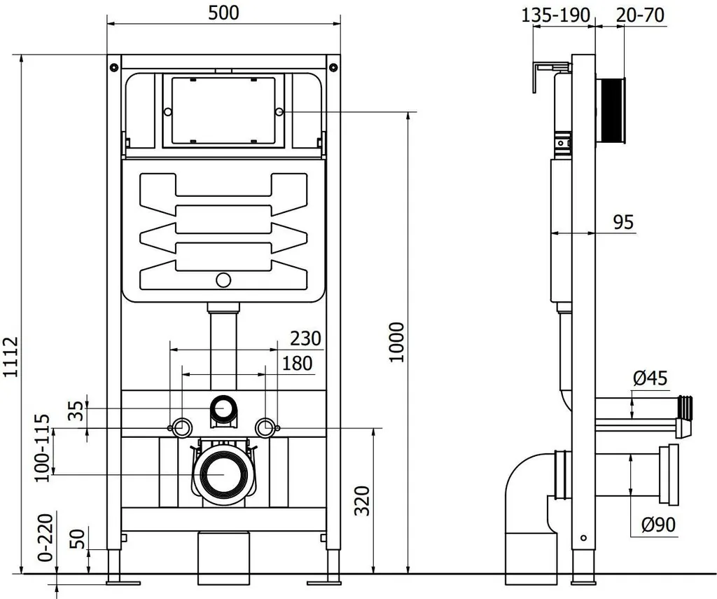 Mexen Fenix Slim 60100 - Bâti-support WC suspendu encastré ultra fin
