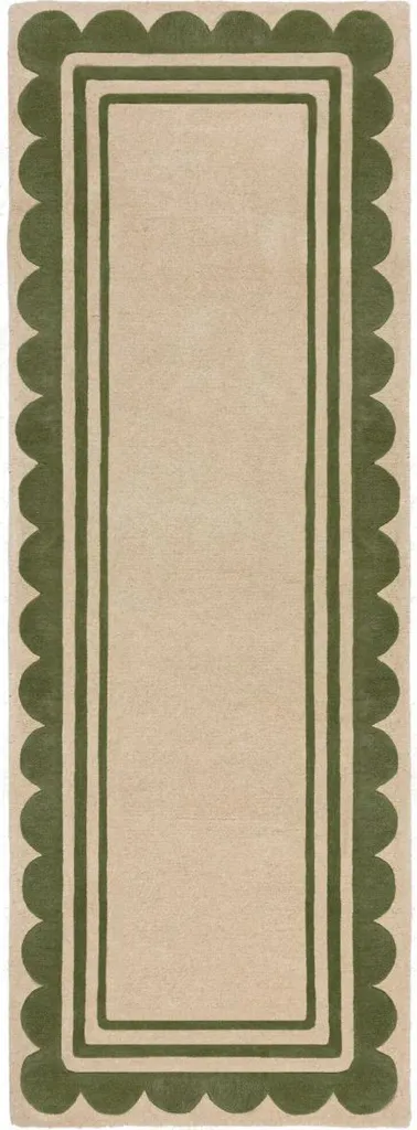 Grand tapis de passage 80 x 230 cm Lois Scallop Green fait main