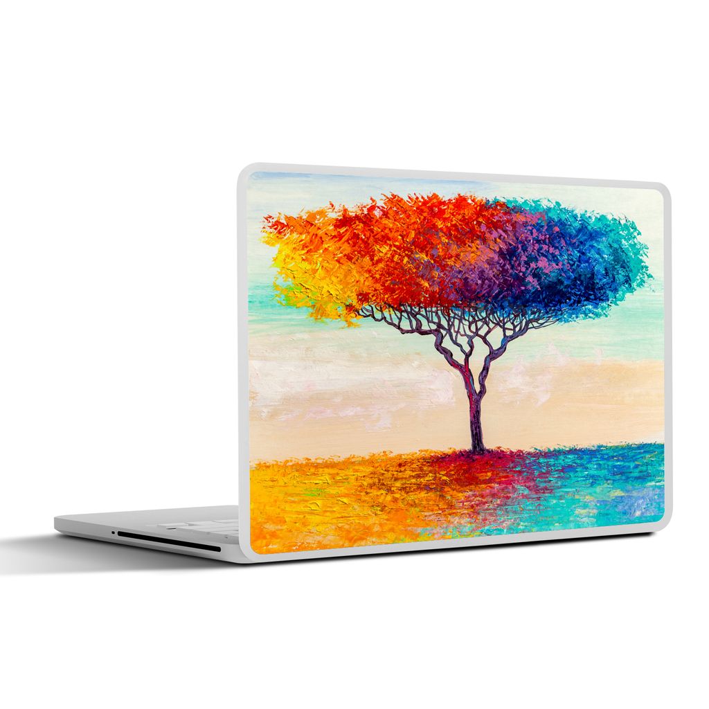 MuchoWow Laptop Aufkleber Sticker Cover Gemälde - Baum - Ölfarbe - Regenbogen 25x18 cm - Laptop-Deko
