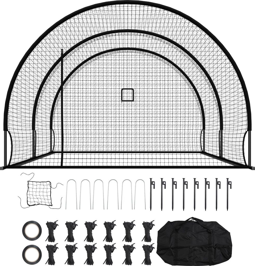SucceBuy Baseball Schlagkäfig (Halbkreisförmig) Netz 606x366x250 cm, Trainingsnetz aus strapazierfähigem 30-lagigem HDPE-Gewebe mit Knotenstrukt...