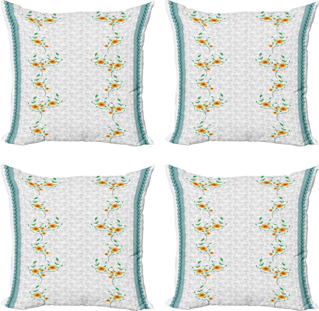 ABAKUHAUS Blumen Kissenbezug Set (4 Stück), Frühlingsblumen auf Curls, Moderner Doppelseitiger Digitaldruck, 45 cm x 45 cm, Teal Marigold