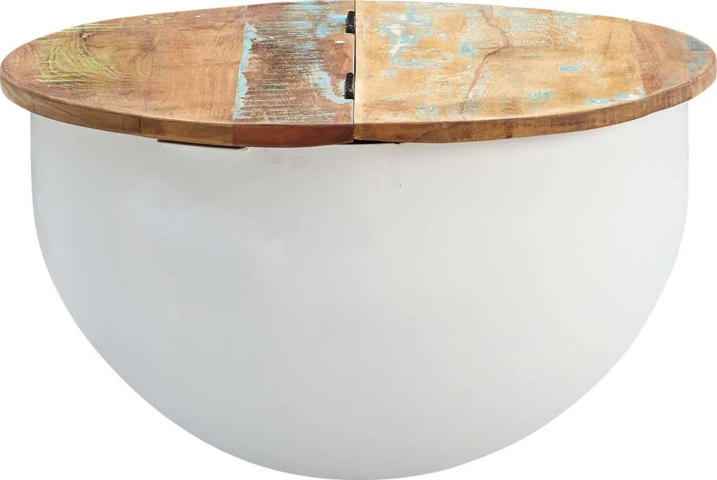 Table basse de salon ronde en bois bicolore avec coffre de rangement