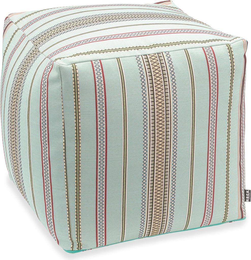 H.O.C.K. Lola Outdoor Bean Cube Pouf 40x40x40cm aqua stripes sun boho